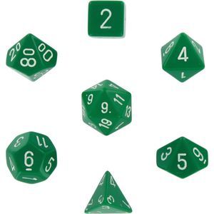 Polyhedral 7-Die Opaque Dice Set - Green with White